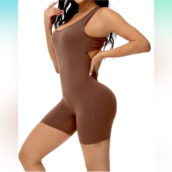 Athletic Rompers Workout One Piece Shorts Bodysuit - Picture 2 of 6